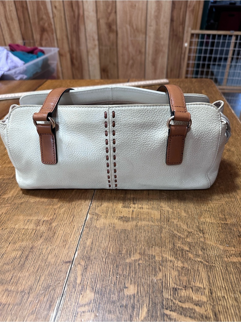 Fossil Cream Leather Shoulder Bag with Tan Straps Y2K